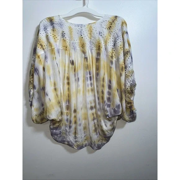 Young Fabulous And Broke ‎ Womens XS Yellow Purple Tie Dye Blouse Oversized Boho - Picture 8 of 8